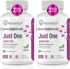 Just One Daily Methylated Multivitamin with Methyl B12, Quatrefolic Methylfol...