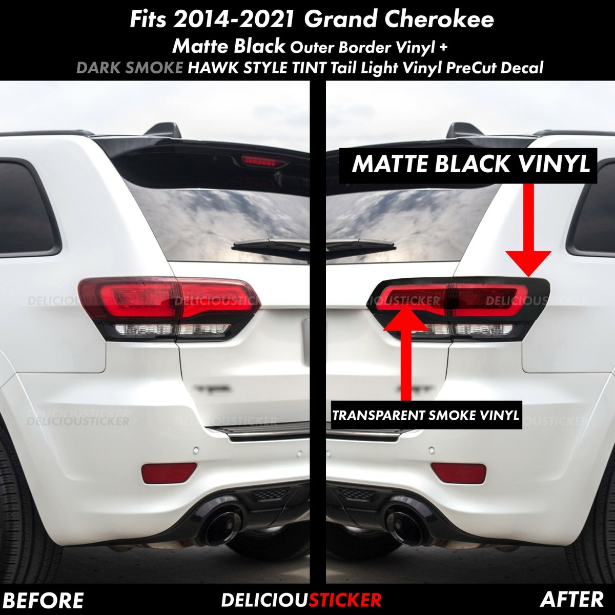For 14-21 Grand Cherokee Tail Light Tint Smoke Matte Black PreCut