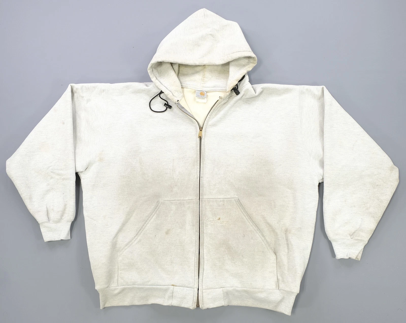 Rare Vintage CARHARTT K129 ASH Thermal Lined Full Zip Hoodie Sweatshirt 90s Gray
