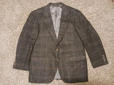 Barrister Sport Coat Mens 42 Camel Hair Gray Brown Plaid Check USA Union Made