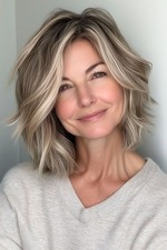 Short Ash Brown with Blonde Highlight Wavy Wigs Lace Front 100 Human Hair Wigs