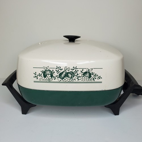 Vintage West Bend Electric Skillet Green Beige  #72017 Tested Works Vtg