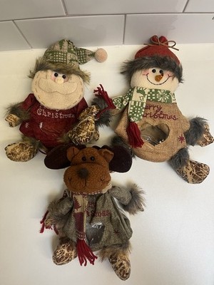 3x Weihnachten Plüsch Rentier Schneemann Weihnachtsmann sitzend Geschenktüten mit Reißverschlüssen befüllbar