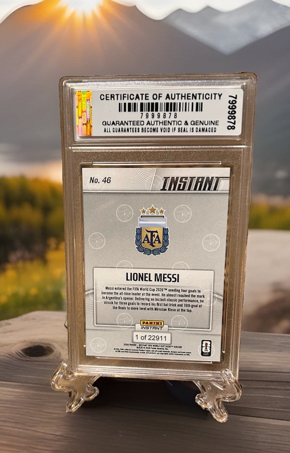 GRADED GEMMT 10 Lionel Messi 2026 Hat Trick Panini Instant World Cup #46. COA! view 2