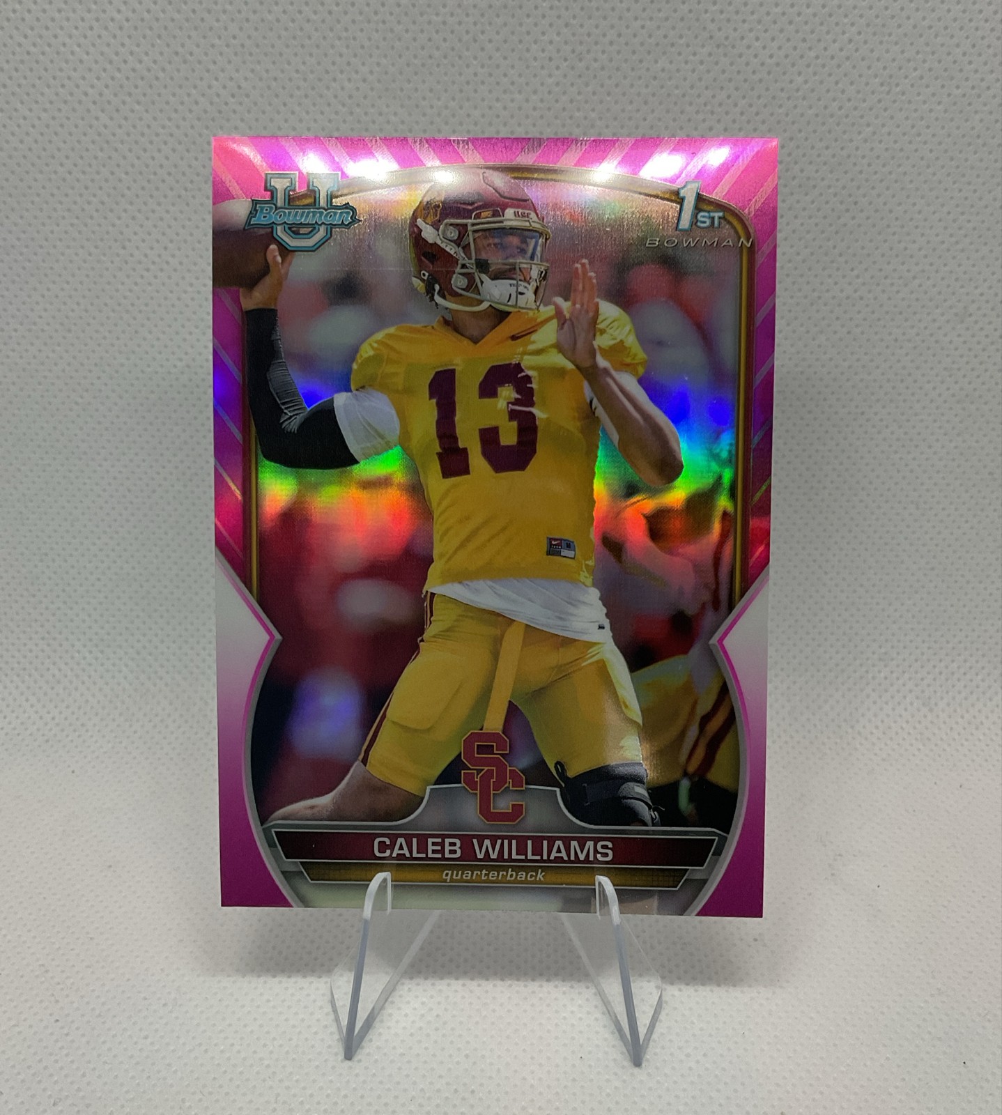 2022 Bowman University Chrome #50 Caleb Williams Pink Refractor