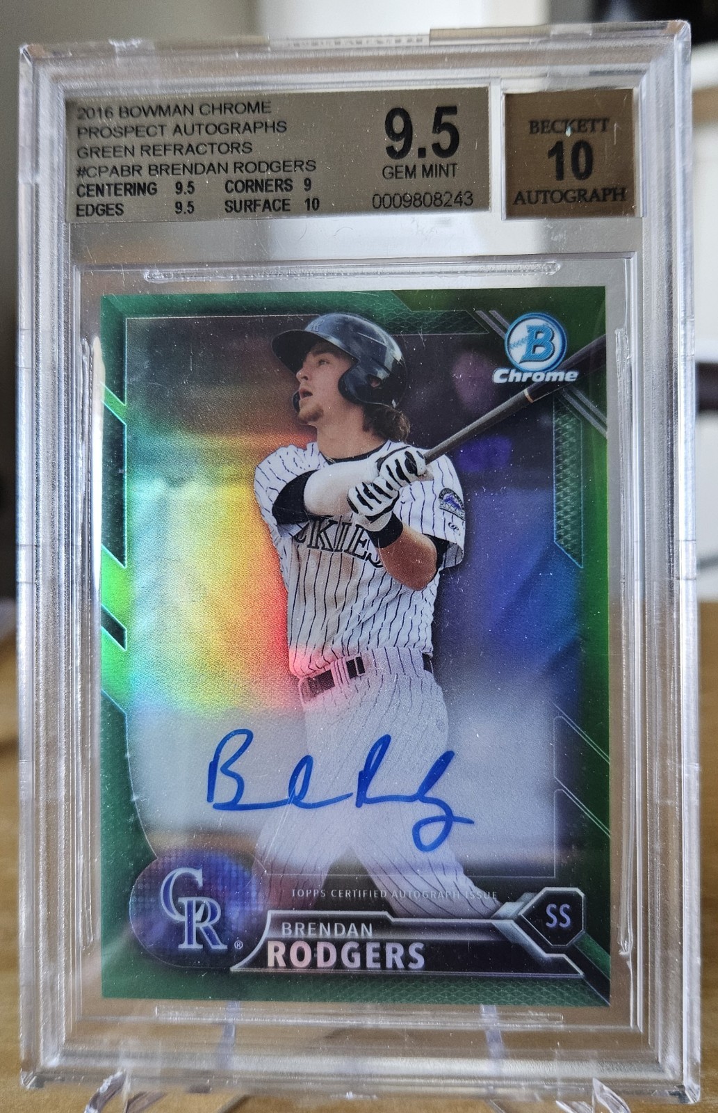 Brendan Rodgers 2016 Bowman Chrome Green Refractor Auto 72/99 #CPA-BR BGS 9.5
