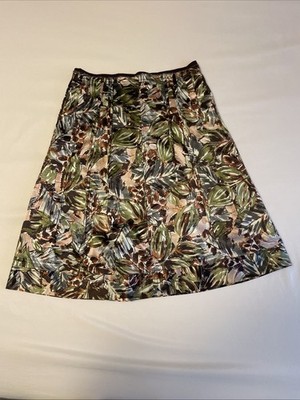 Think Tank   Lined Skirt, Green And Brown Leaves