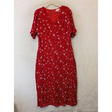 Roolee Midi Dress Women's XL Red Floral V-Neck Short Sleeve Ruffle