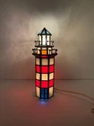 Vintage Stained Glass Lighthouse Lamp with cord Tiffany Style *Working* 7" tall
