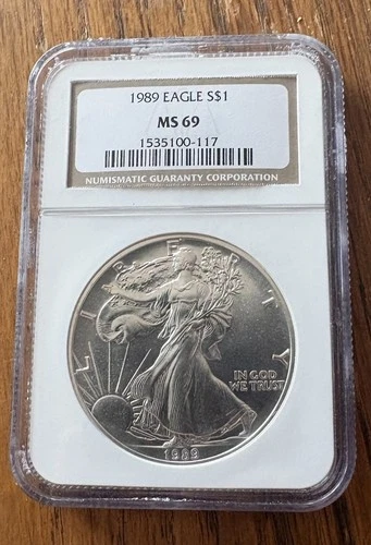1989 Silver Eagle S$1 MS69 Brown Label NGC