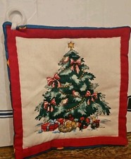 VTG Beautiful Handmade Christmas Tree Themed Quilt Square With Wall Hanger