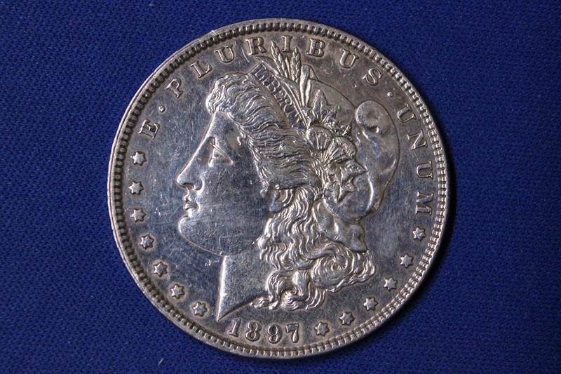 1897 Morgan Silver Dollar Vintage US Mint Coin 90% Silver Cleaned Details AU/UNC