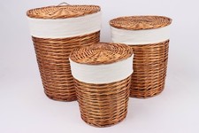 LARGE, MED or SMALL Round Wicker Lidded Laundry Clothing Basket washable Liner