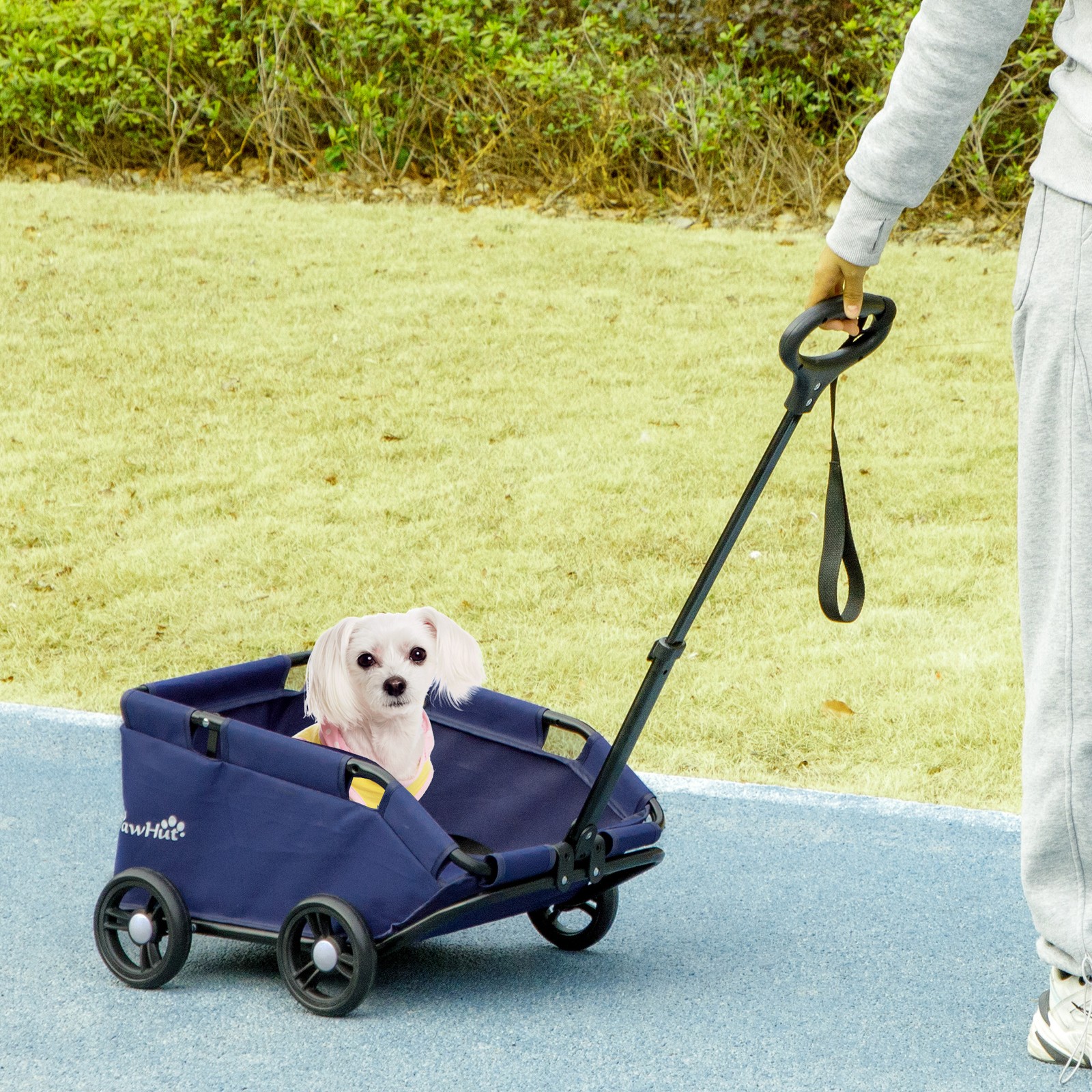 PawHut Passeggino Cani Pieghevole con Borsa Portaoggetti e Cuscino Blu Scuro foto 2