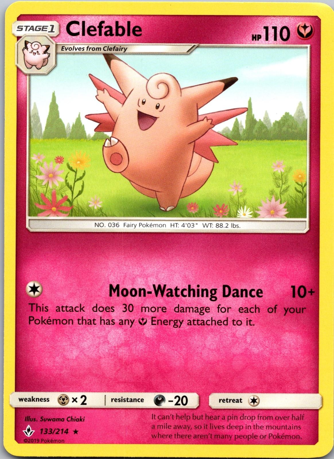 2019 Pokemon Unbroken Bonds Clefable 133/214 Rare Near Mint