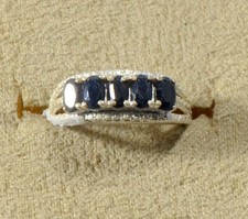 BLACK SAPPHIRE OVALS - 5-STONE BAND RING - SIZE 7 - STERLING SILVER