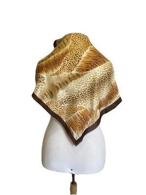 ESSENZA Silk Scarf Brown Gold Animal Print Square Wrap Shawl #A124