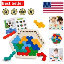 Wooden Blocks Puzzle for Kid Adults Brain Teaser Hexagon Puzzles Games Toy Sh...