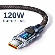 120w Super Fast USB Type-C Charging Braid Phone Charger Lead with Display Lot