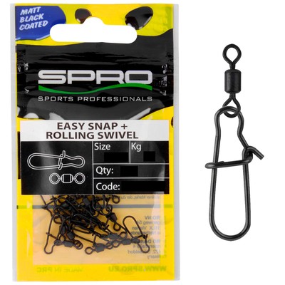SPRO | Matte Black Easy Snap + Rolling Swivel Größenauswahl Wirbel mit Karabiner