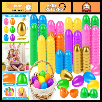 288 PCS Colorful Fillable Easter Eggs for Egg Hunt - Plastic Eggs with 18 Gold E