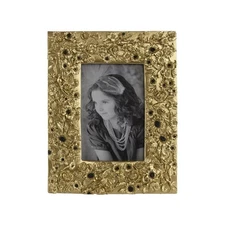 7.5"x9.5" Photo Picture Frame, Vintage Gold Flower Design