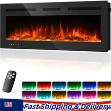 60 Inch Electric Fireplace,in-Wall Recessed and Wall Mounted Heater,Remote,Timer
