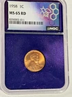 1958 Lincoln Wheat Cent 1C Graded MS65 RD by NGC
