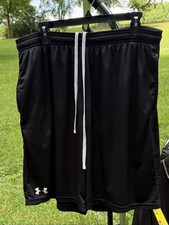 Mens Black Mesh Under Armour Gym Loose Fit Athletic Logo Shorts EUC