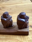 Vtg Netsuke Japanese Hand Carved Monkeys Sculpture Round Wise Monkeys mounted — photo 7