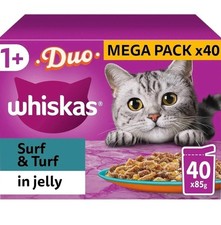 40 x 85g Whiskas 1+ Poultry Feasts Mixed Adult Wet Cat Food Pouches in Jelly-UK 5.29 per kilo