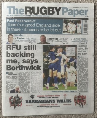 The Rugby Paper 8th March 2026 8/3/26 Italy Beat England For The First Time