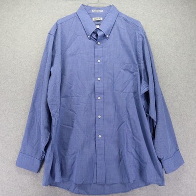 Arrow Shirt Mens XL 17.5 34/35 Dover Broadcloth Button Up Blue Plaid Long Sleeve