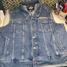 Harley Davidson Motor Clothes Embroidered Patch Denim Jean Jacket Vest Blue 2XL