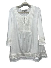 Daniel Rainn Knit Tunic Top Peasant Plus Size 2x Lace White Pullover Tassle