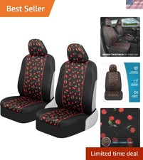 Red Cherry Print Front Seat Cover Set Protects Against Stains Universal Fit
