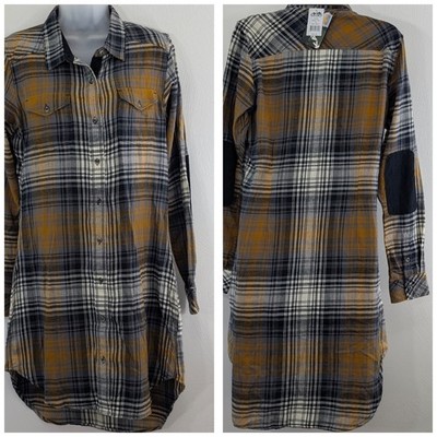 New Kavu Medium Jurnee Plaid Button Up Dress Bonfire, Fall Night Wear Cotton 