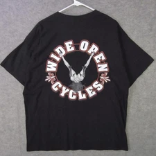 Wide Open Cycles Shirt Mens Extra Large Black Biker Motorcycle Graphic Tee Pinup