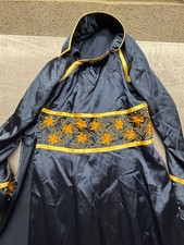 Islamic Blue and Gold Embroidered Abaya Maxi Dress Small