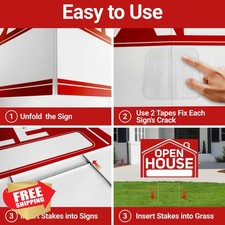 6pc Open House Signs Real Estate 24"x16" and 17"x12" Yard Signs Stakes