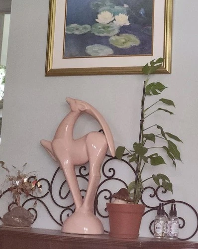 Royal Haeger Gazelle Statue Vintage 21" Tall Pink PERFECT CONDITION