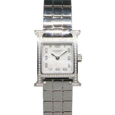 Hermes H Watch Mini 21MM HH1.131 SS White Shell Diamond Bezel Quartz