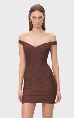 Herve Leger The Rachel Coffee Brown Bandage Minidress Large NWT $695
