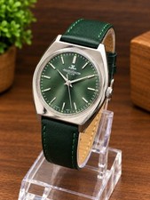 Vintage Jaeger-LeCoultre Club Watch Green Silver-Tone Leather Strap (Swiss Made)