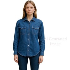 Universal Thread 100 Cotton Front Button Pockets Blue Denim Jean Shirt Size M