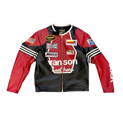 Vanson Star Leather Jacket Black Red Cowhide Motorbike Fashion Champion Wiseco