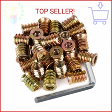 40Pcs Anwenk 1/4"-20 x 15mm Furniture Screw in Nut Threaded Wood Inserts Bolt Fa