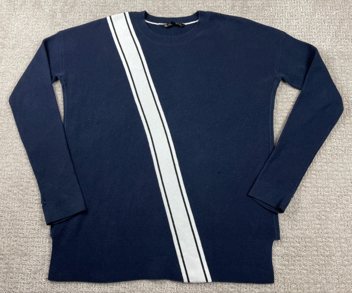 Athleta Sweater Womens XS Streetwise Navy Blue White Sash Stripe Knit Oversized