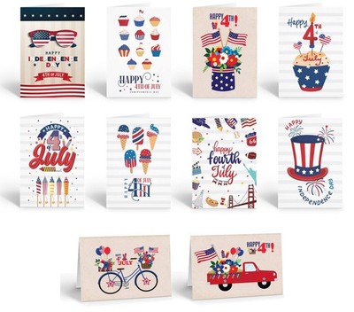 4th of July Assorted Greeting Cards - 10 Boxed Fourth of July Cards - USA