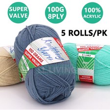 5x Knitting Yarn 8 Ply Soft Crochet Craft Balls 100g Acrylic Solid Multi Colours